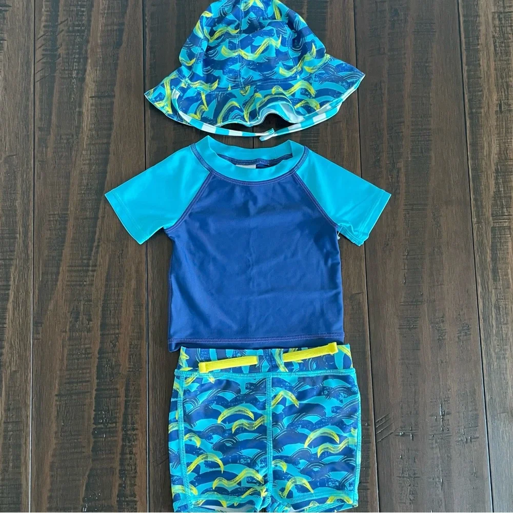 Nordstrom Baby Tucker + Tate 3 Blue Swim Set with Matching Hat NEW